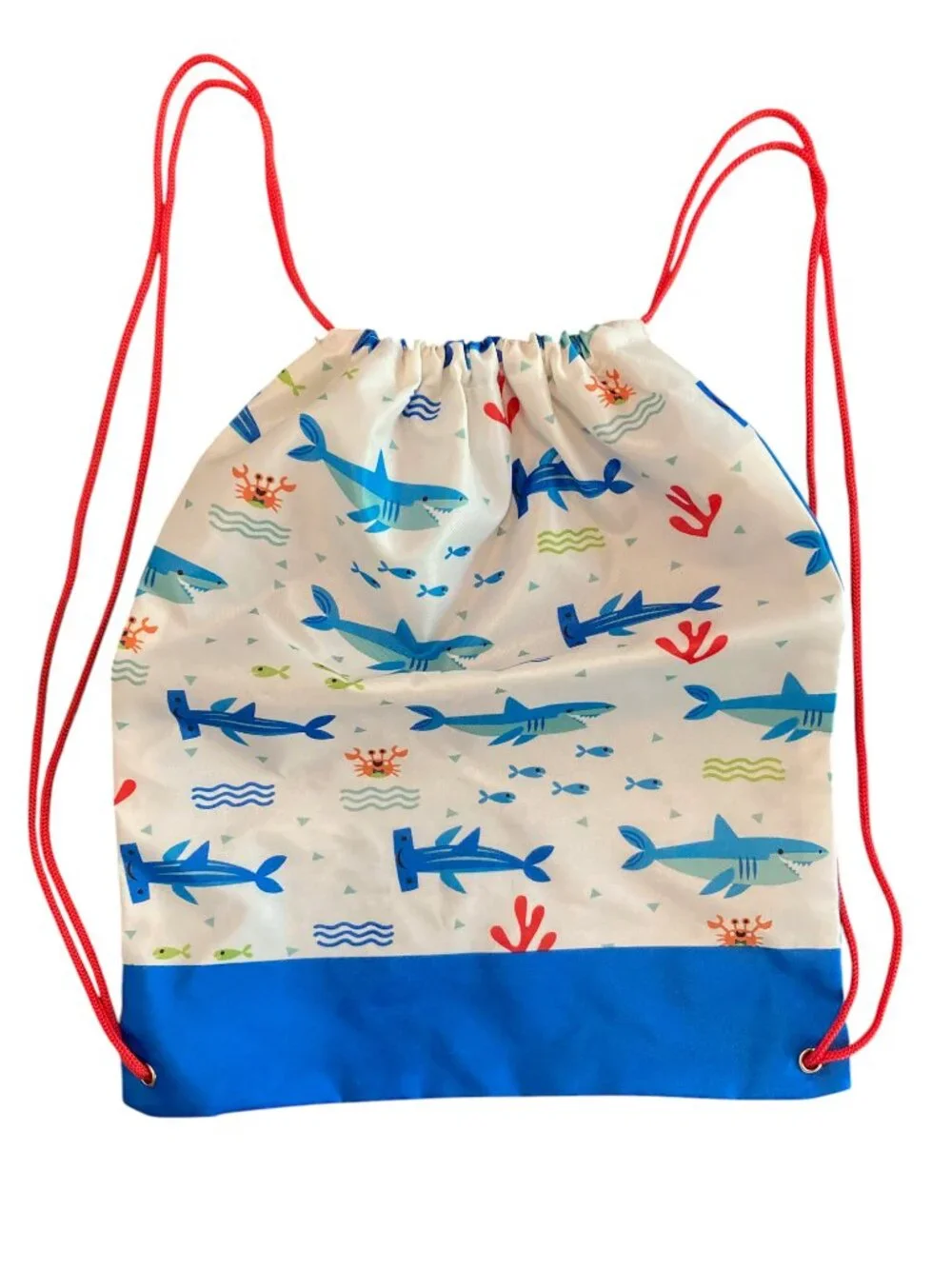 New! Shark Cinch Sack Drawstring Backpack Beach Pool Bag